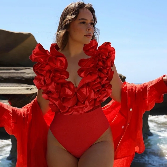 Red BodySuit & Matching Skirt - Picture 2 of 6